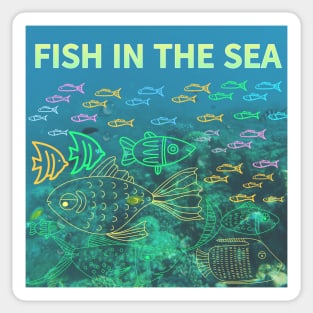 under the sea,blue sea,sea creatures,Turtle, puffer fish, starfish, shrimp, shark, tropical fish, sea horse, seaweed, sardines, squid, crabs, clams Sticker